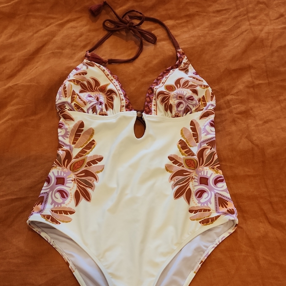 Swimwear One-Piece in Cream and Brown